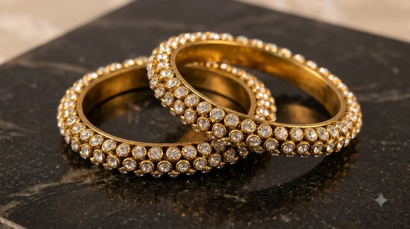Clear Stone Gold-Tone Bangle Pair - Bangles jewellery by FlawlessKartz
