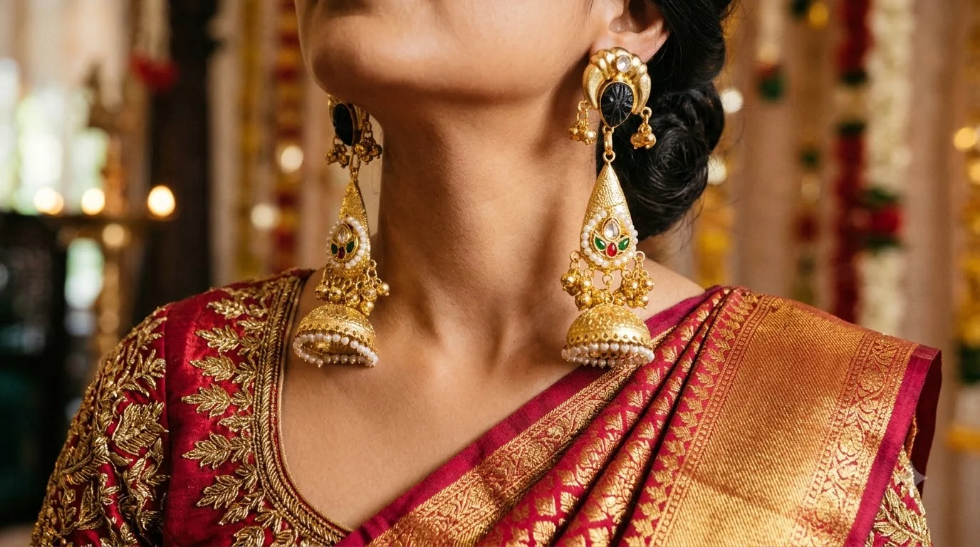 Black Teardrop Royal Jhumka Earrings - Earrings jewellery by FlawlessKartz