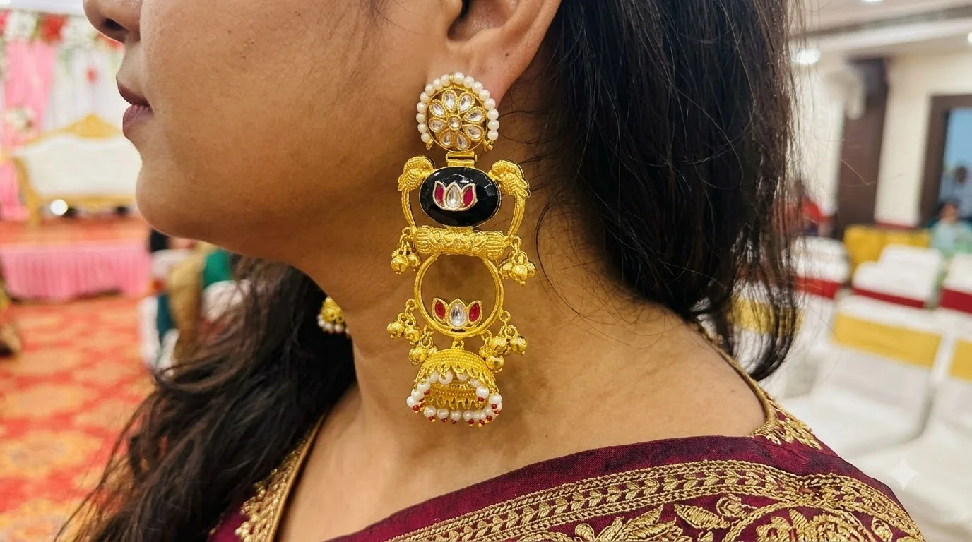Black Lotus Pearl Chandbali Jhumkas - Earrings jewellery by FlawlessKartz