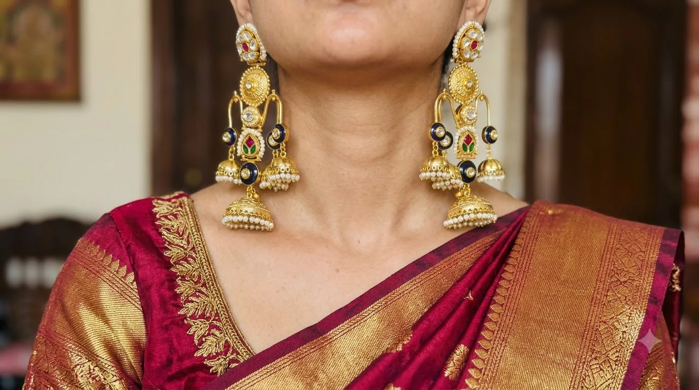 Royal Kundan Multilayer Jhumka Earrings - Earrings jewellery by FlawlessKartz